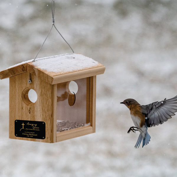 Memorial Bird Feeder | Amazing Grace How Sweet the Sound | Solid Wood Hanging | Made in USA