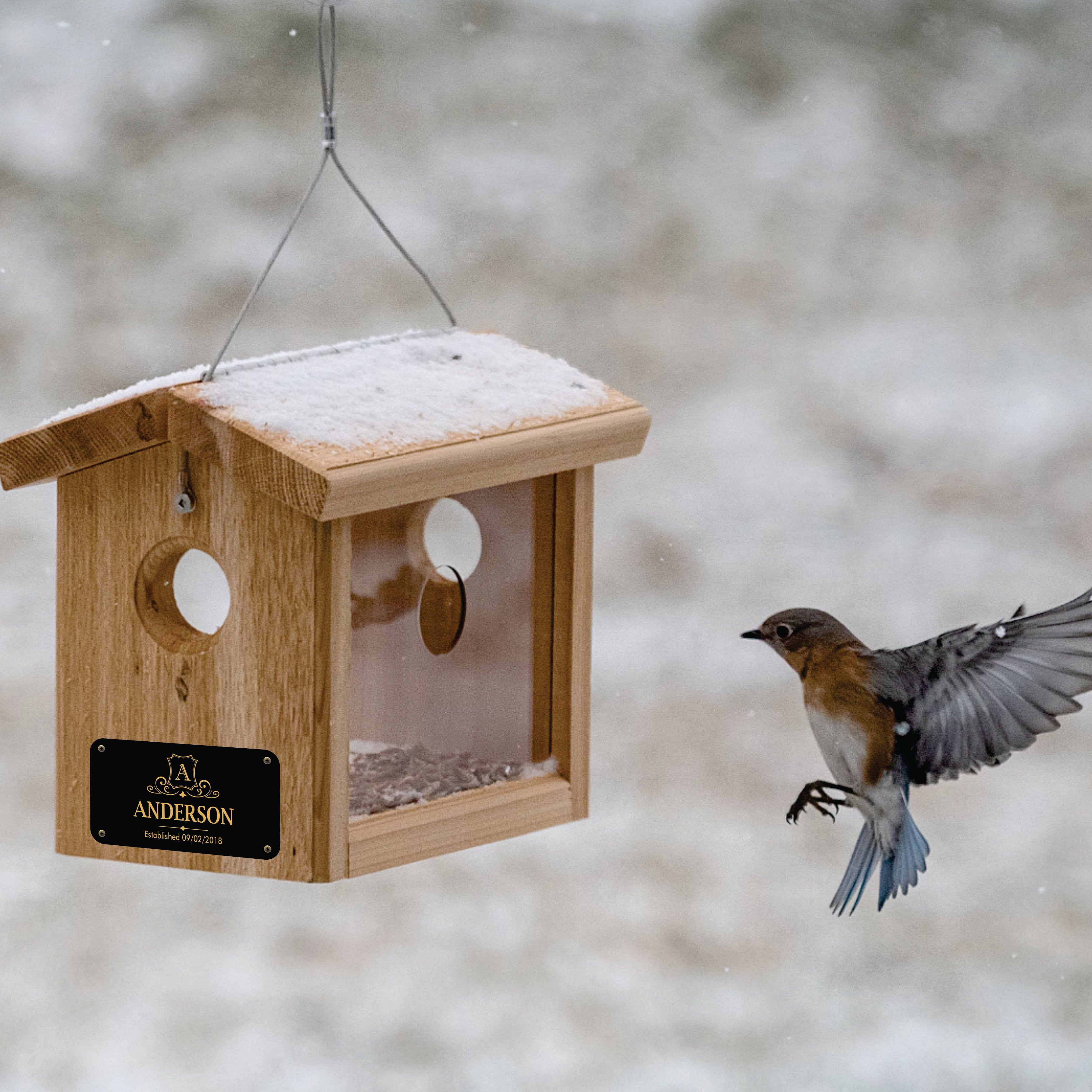 Monogram Bird Feeder | Personalized | Solid Wood Hanging | Made in USA