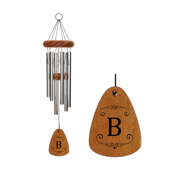 Single Letter Monogram Wind Chime - 18-inch Silver