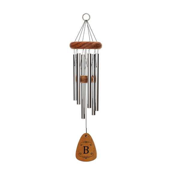 Single Letter Monogram Wind Chime - 18-inch Silver