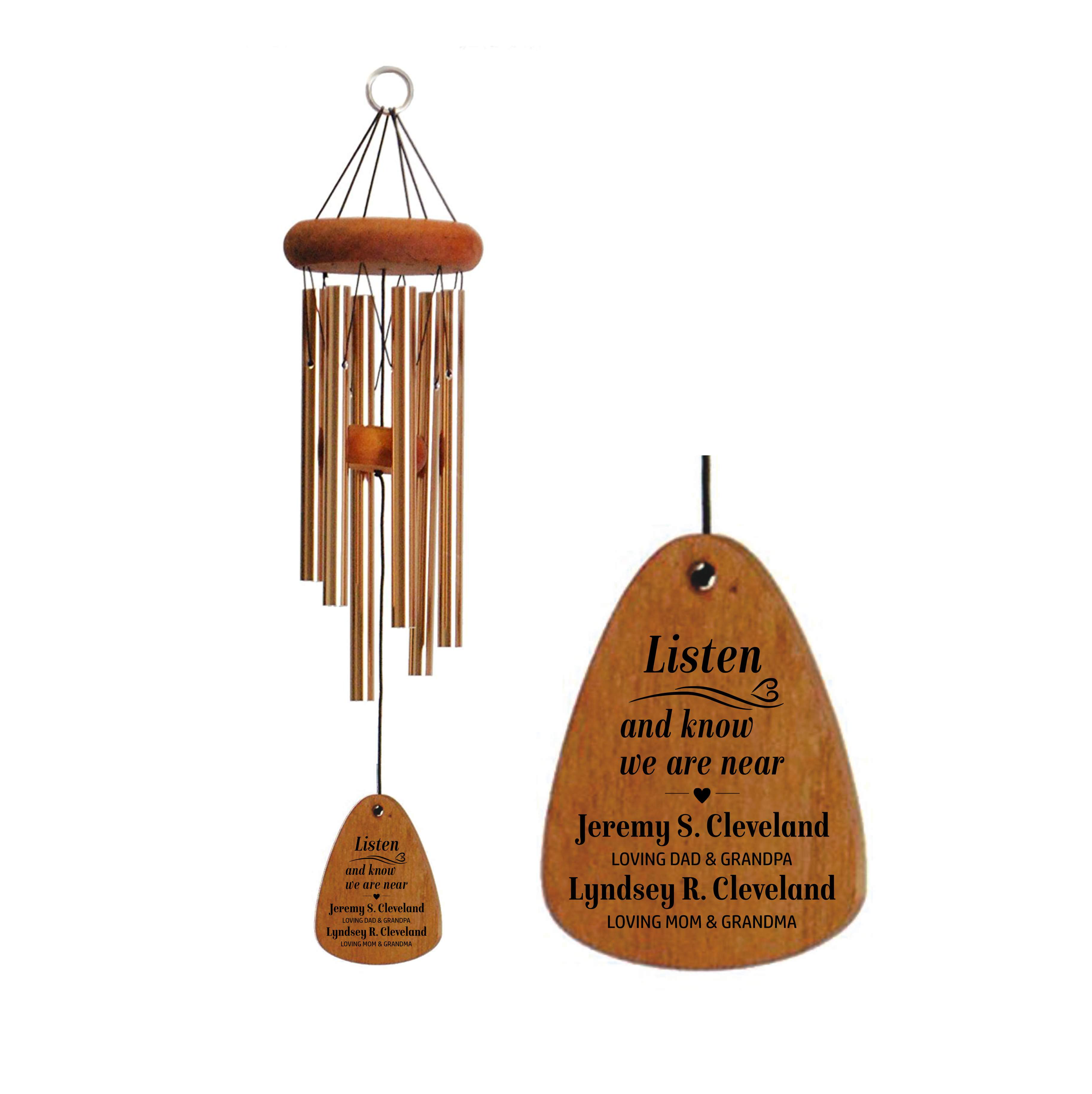 Personalized Memorial Wind Chime | Listen to the Wind | Loss of Parents | Sympathy Gift | Loss of 2 Loved Ones | Made in USA