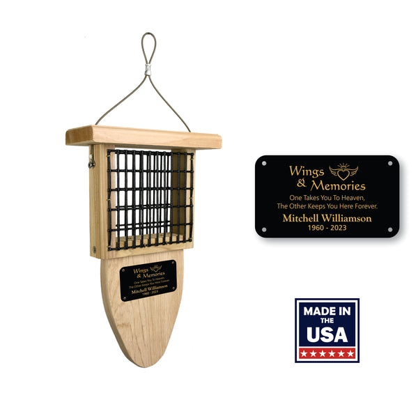 Memorial Suet Bird Feeder | Wings and Memories | Solid Wood Hanging | Made in USA