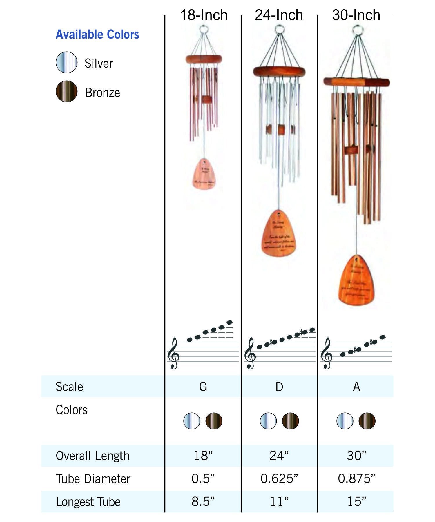 Memorial Wind Chime Sizes