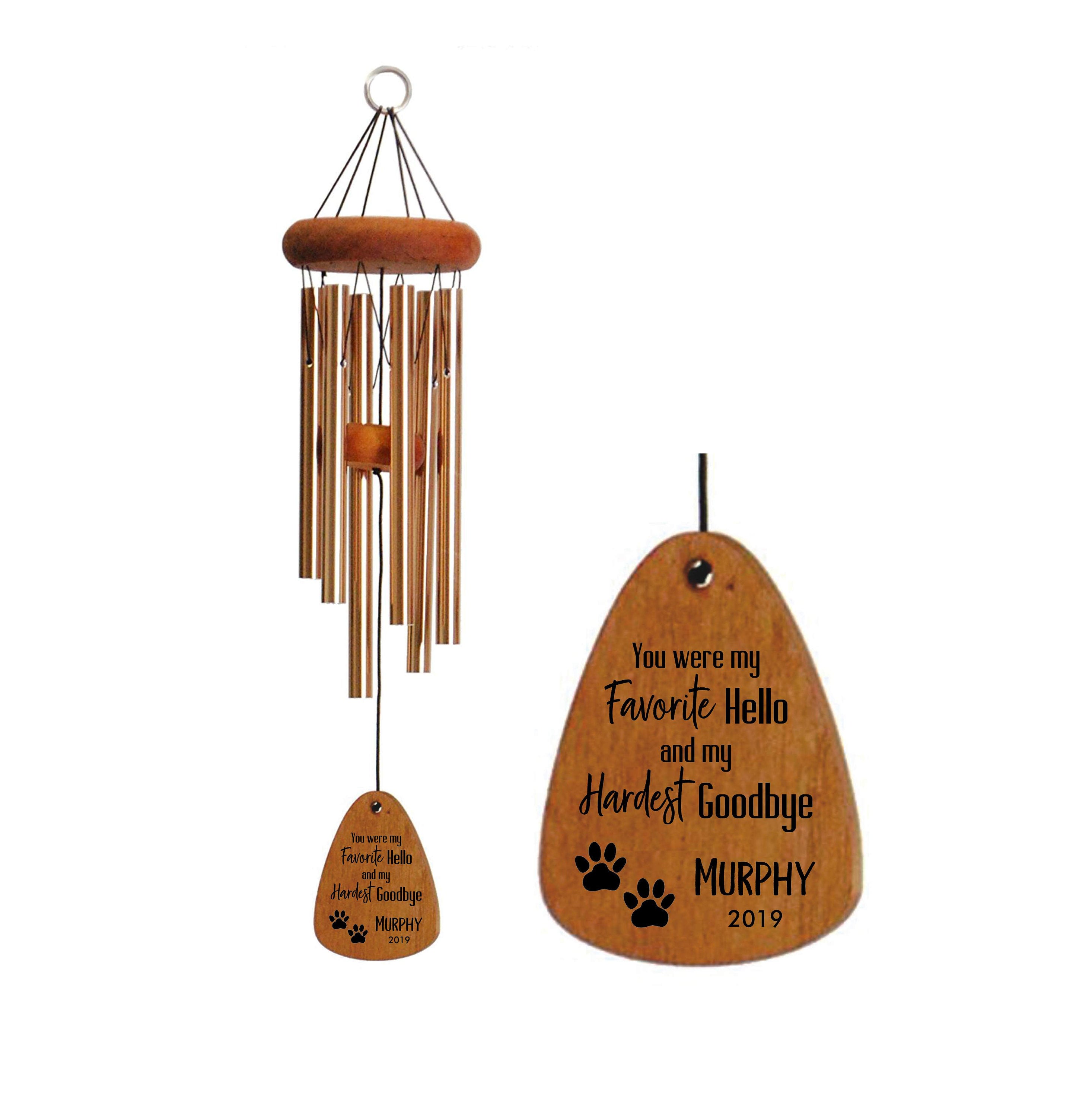 Dog Memorial Wind Chime-18 Inch Bronze, Favorite Hello Hardest Goodbye, Loss of Dog Memorial Gift, Loss of Dog, Pet Memorial Wind Chime