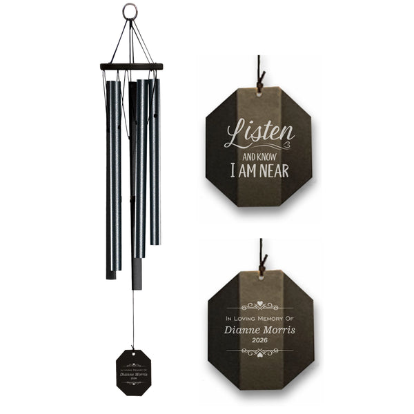 35-Inch Black - Personalized Memorial Gift Wind Chime - Listen and Know I am Near