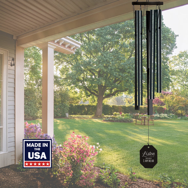 35-Inch Black - Personalized Memorial Gift Wind Chime - Listen and Know I am Near