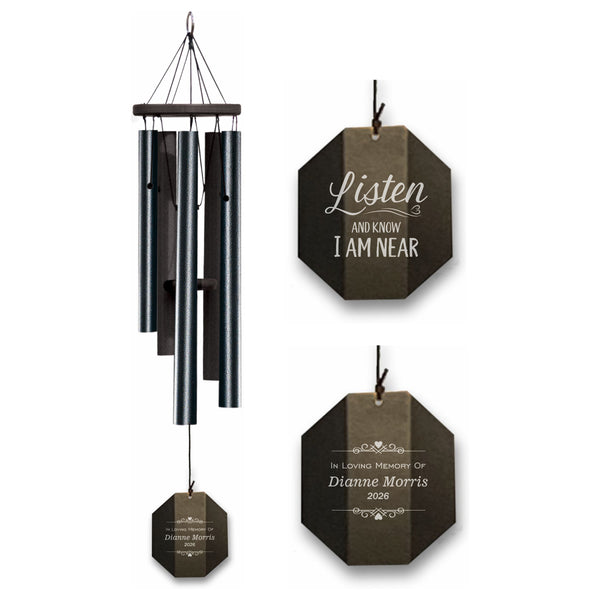 30-Inch Black - Personalized Memorial Gift Wind Chime - Listen and Know I am Near