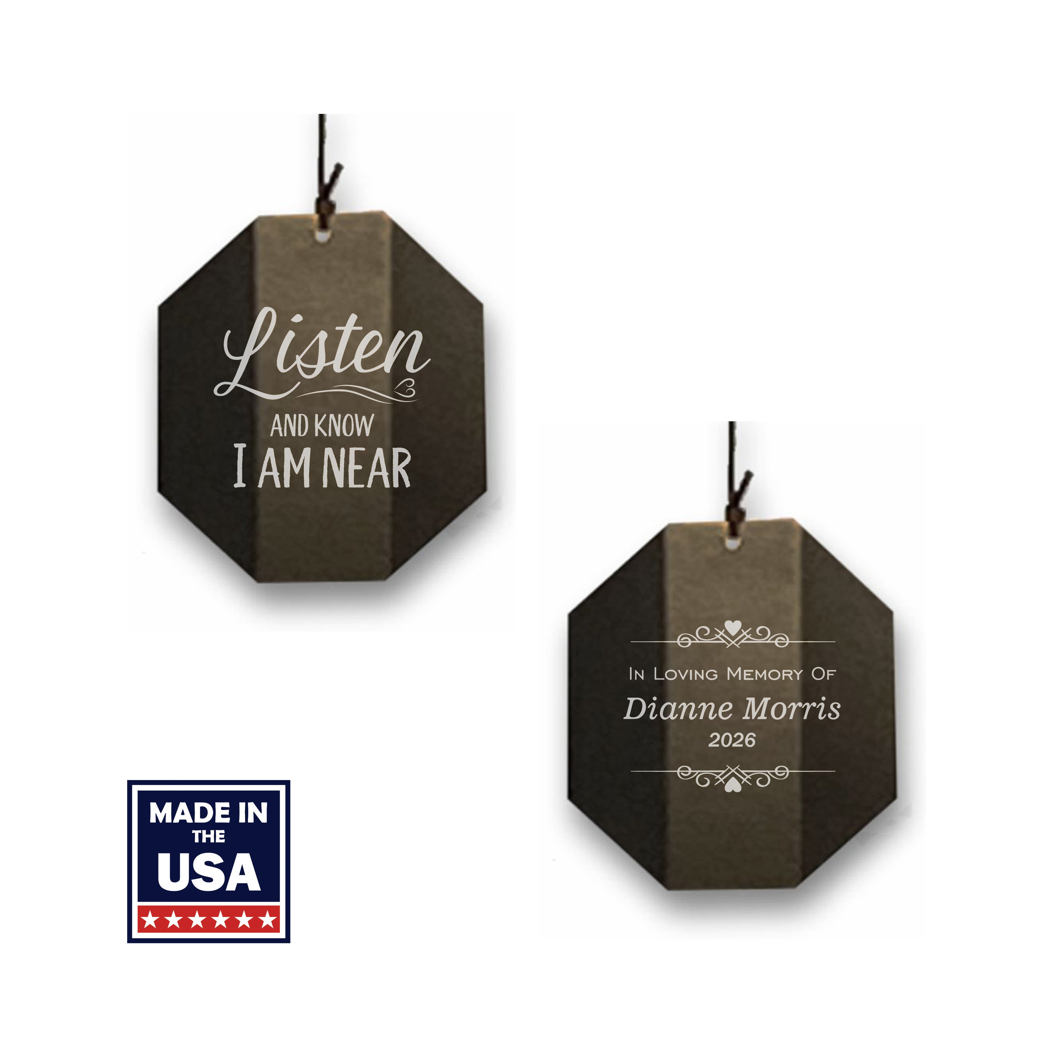 30-Inch Black - Personalized Memorial Gift Wind Chime - Listen and Know I am Near