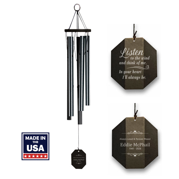 35-Inch Black - Personalized Memorial Wind Chime - Listen to the Wind In Your Heart I'll Always Be