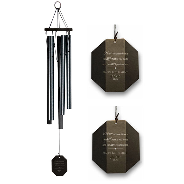 35-Inch Black - Personalized Retirement Wind Chime - Never Underestimate the Difference You Made