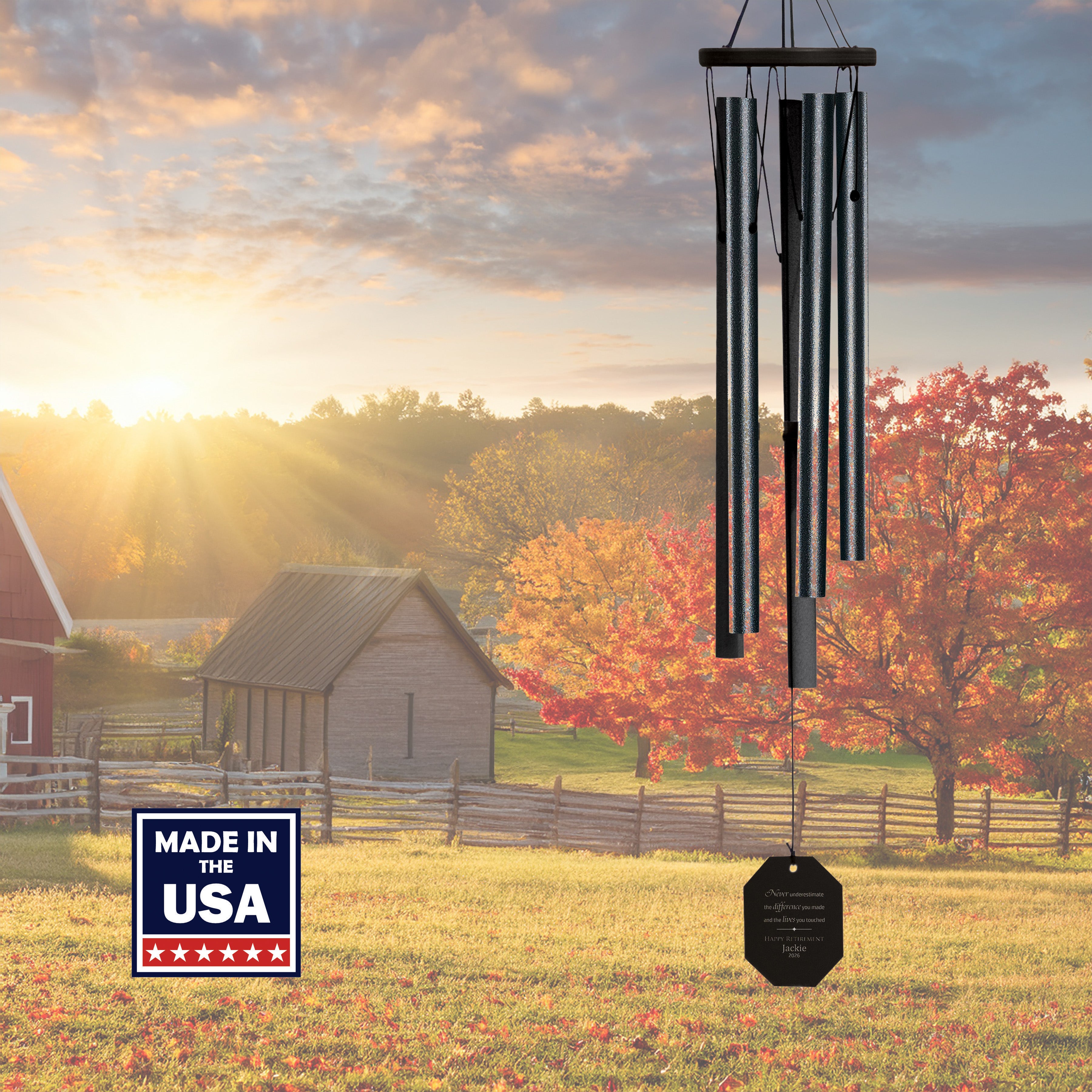 35-Inch Black - Personalized Retirement Wind Chime - Never Underestimate the Difference You Made