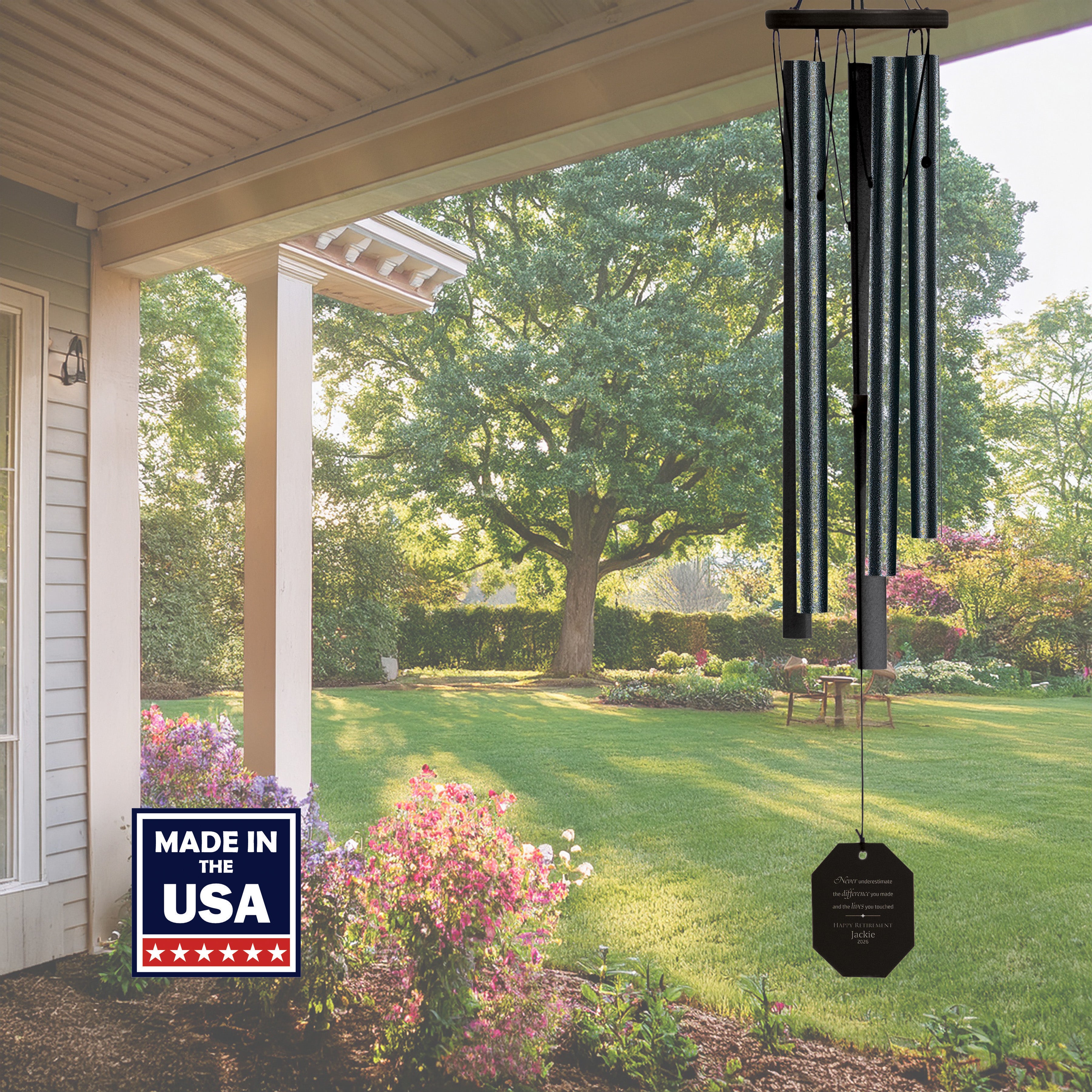 35-Inch Black - Personalized Retirement Wind Chime - Never Underestimate the Difference You Made
