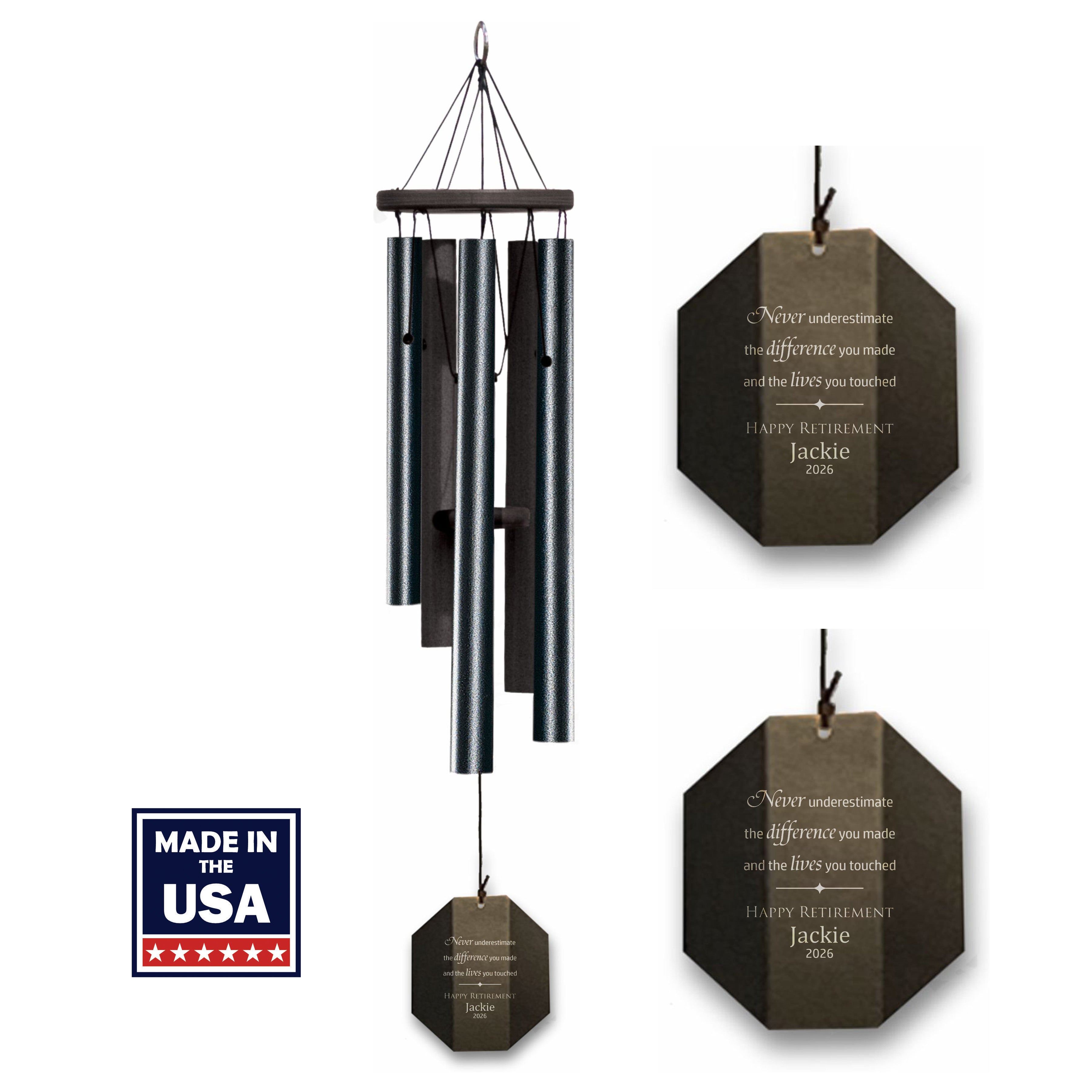 30-Inch Black - Personalized Retirement Wind Chime - Never Underestimate the Difference You Made
