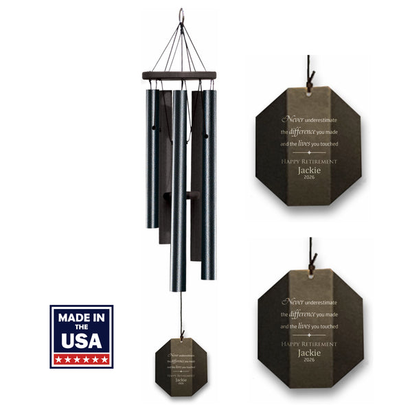 30-Inch Black - Personalized Retirement Wind Chime - Never Underestimate the Difference You Made