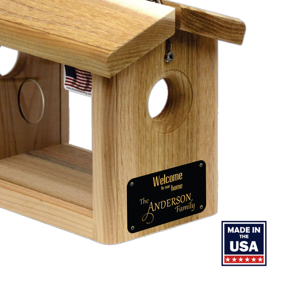 Personalized Bluebird Feeder | Cedar Hanging | Welcome to Our home | Made in USA