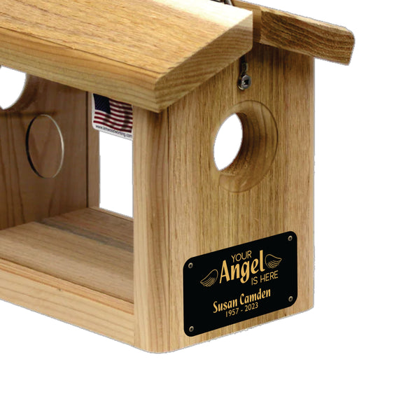 Memorial Bird Feeder | Your Angel Is Here | Solid Wood Hanging | Made in USA