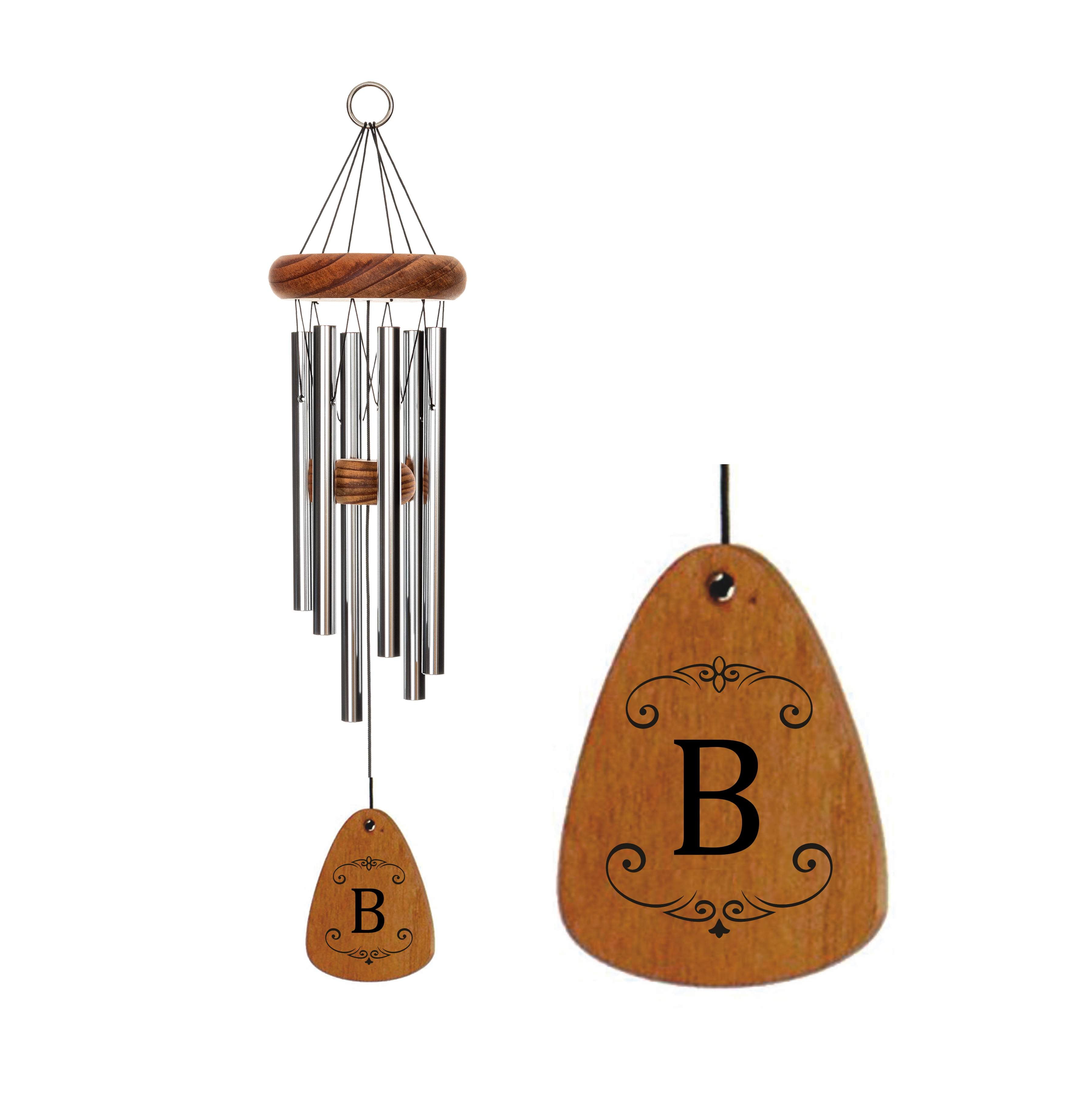 Single Letter Monogram Wind Chime - 30-inch Silver