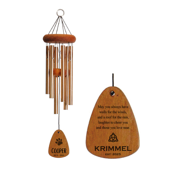 18-Inch Bronze - Irish Blessing Wind Chime - May you always have walls for the winds - Personalized