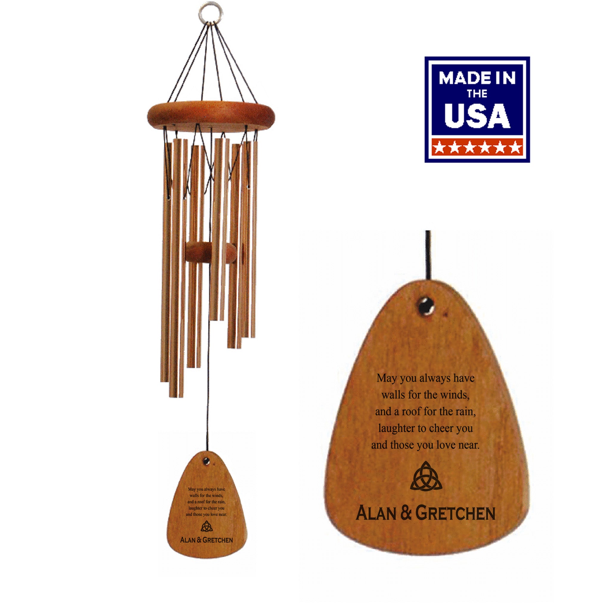 24-Inch Bronze - Irish Blessing Wind Chime - May you always have walls for the winds - Personalized