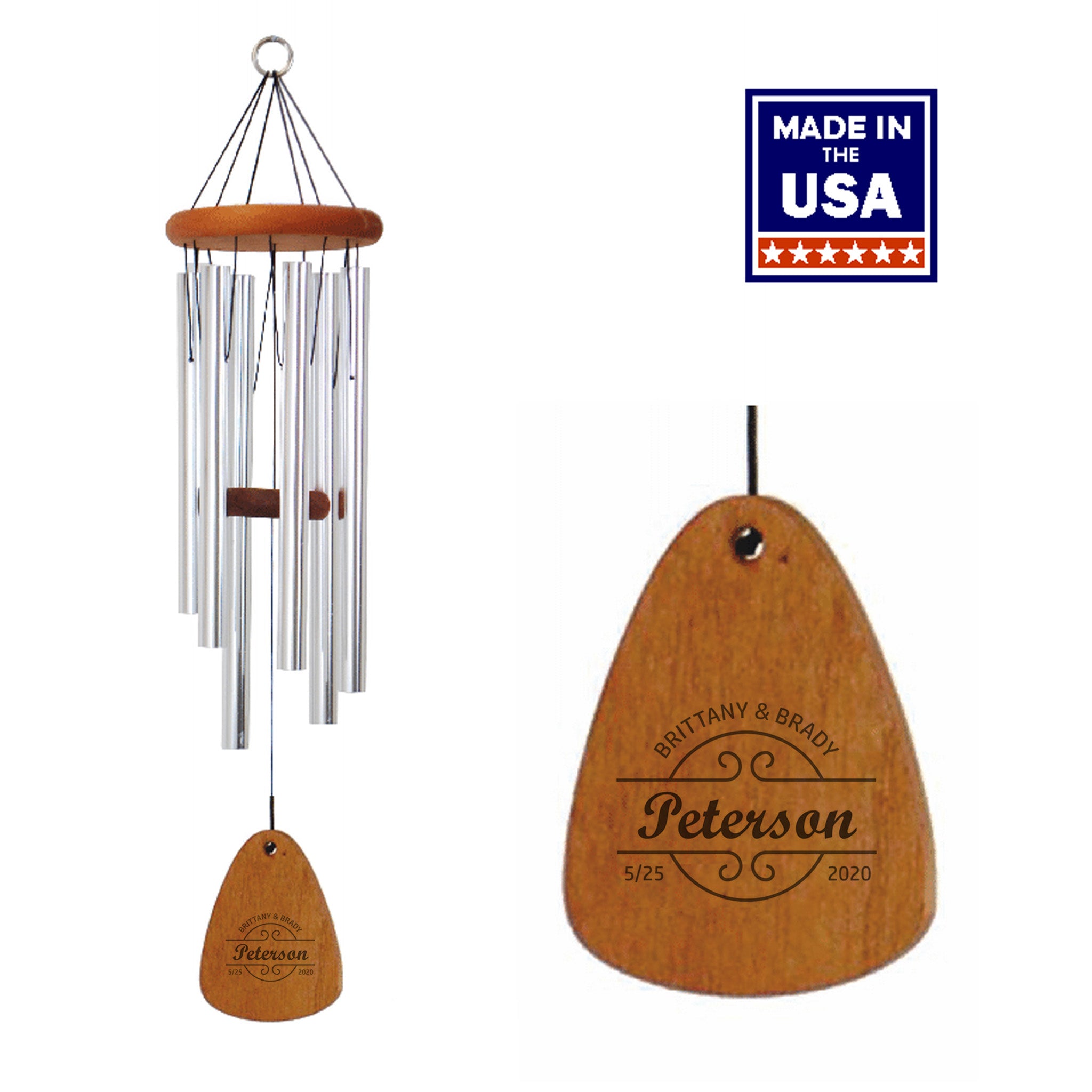 30-Inch Silver - Anniversary Wood Wind Chime - Personalized