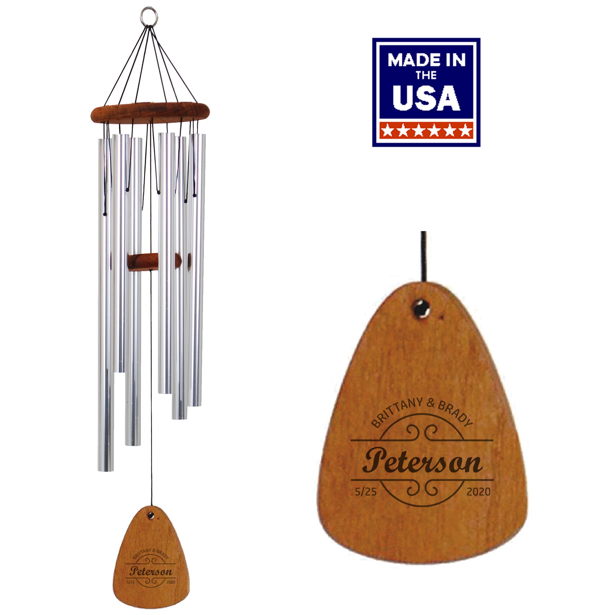36-Inch Silver - Anniversary Wood Wind Chime - Personalized