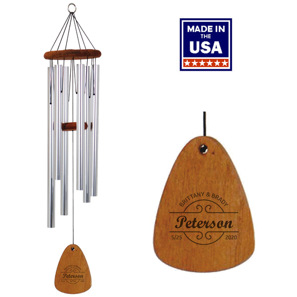 36-Inch Silver - Anniversary Wood Wind Chime - Personalized