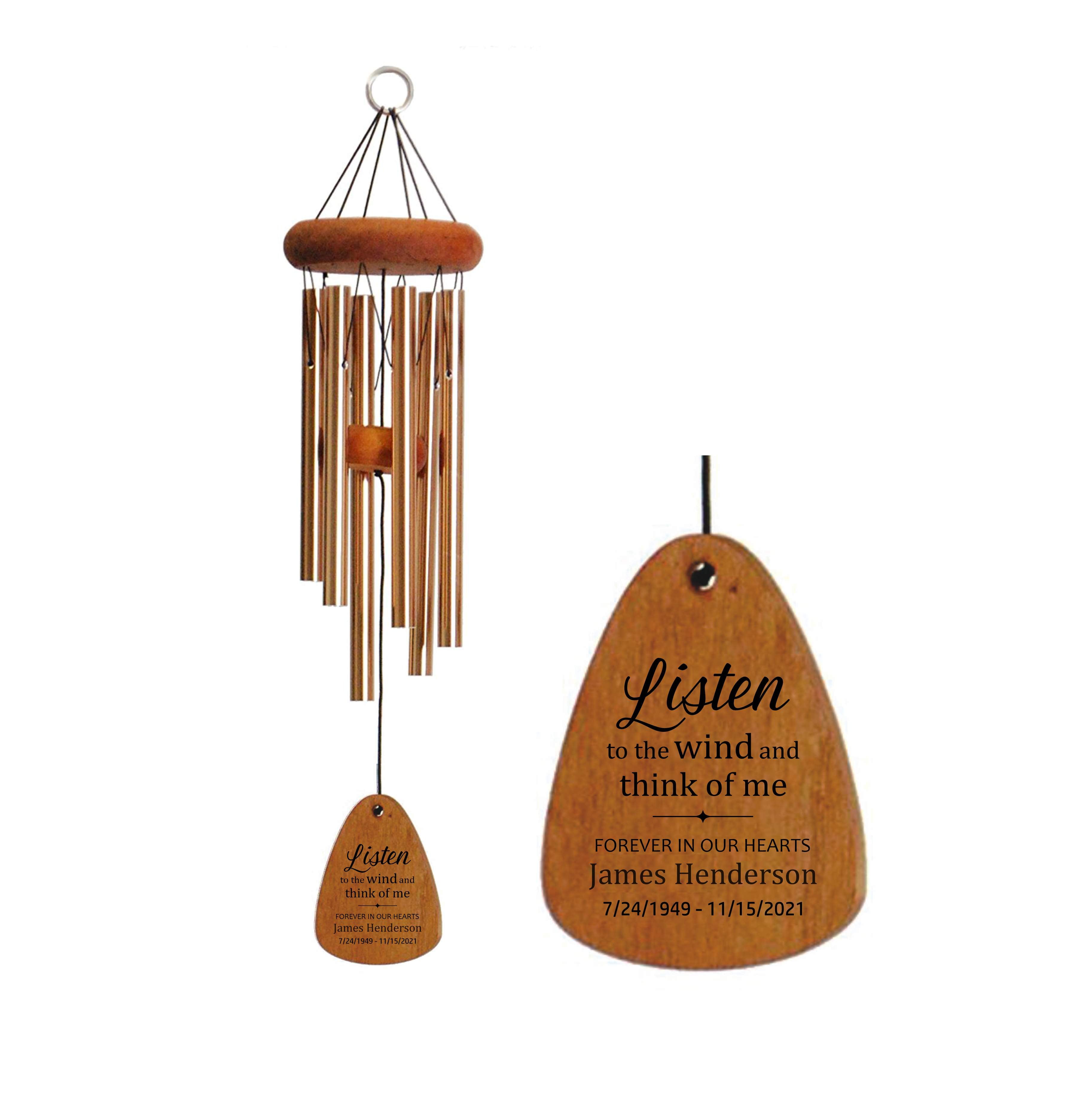 Personalized Memorial Wind Chime | Listen to the Wind and Think of Me | Sympathy Gift | Made in USA