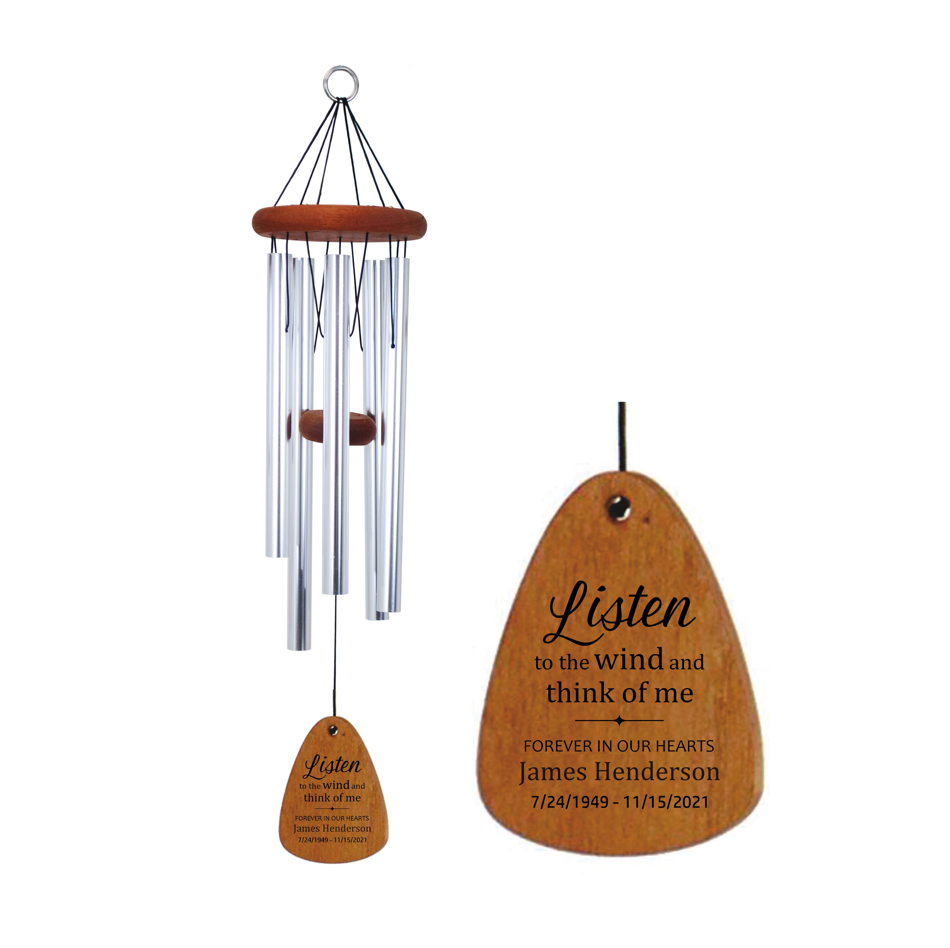 Personalized Memorial Wind Chime | Listen to the Wind and Think of Me | Sympathy Gift | Made in USA