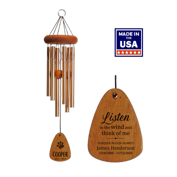 18-Inch Bronze - Memorial Wind Chime - Listen to the Wind and Think of Me - Personalized