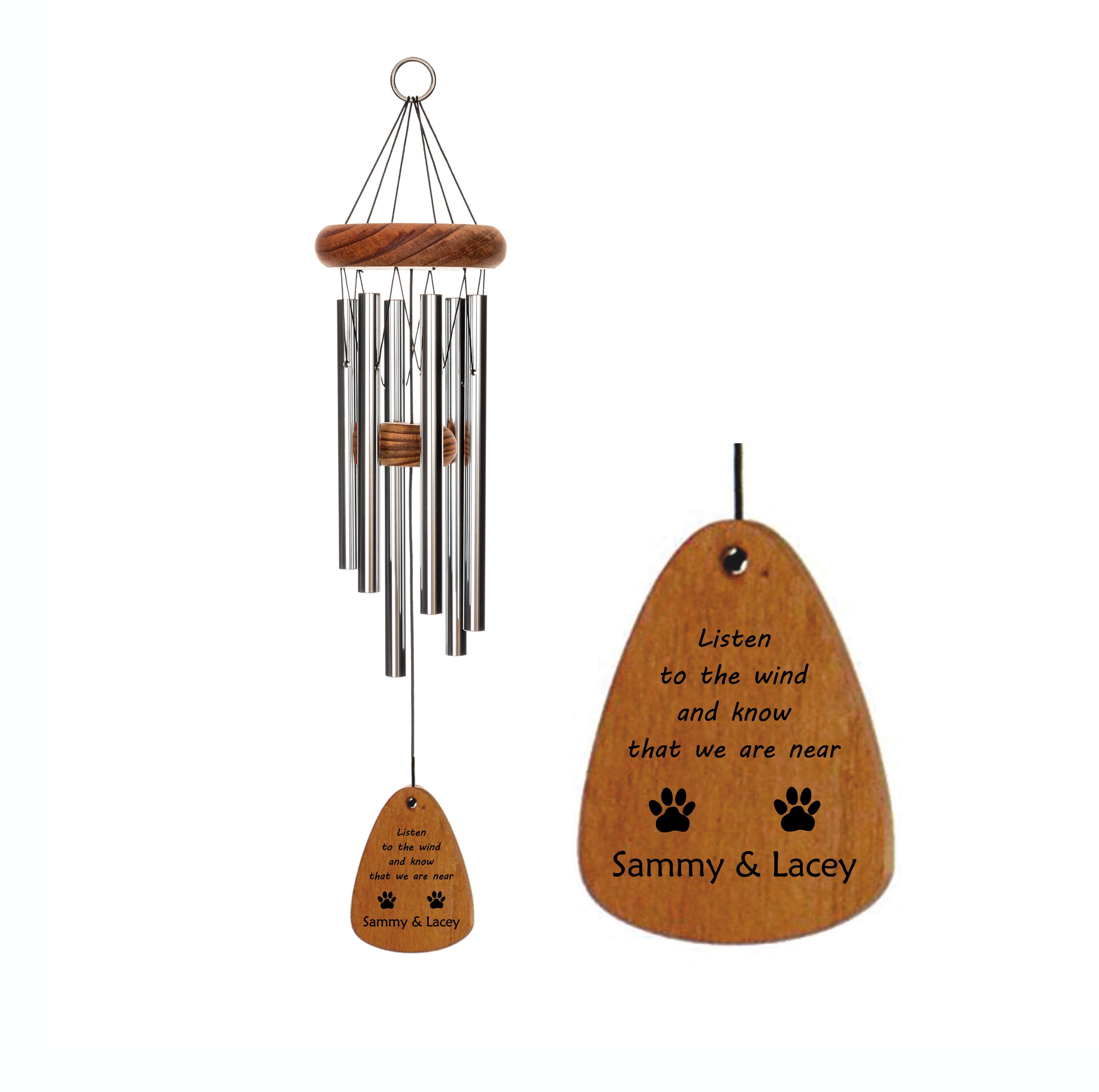 Two Dogs Memorial Wind Chime | Listen to the wind and know we are near | Loss of 2 Dogs | Made in USA