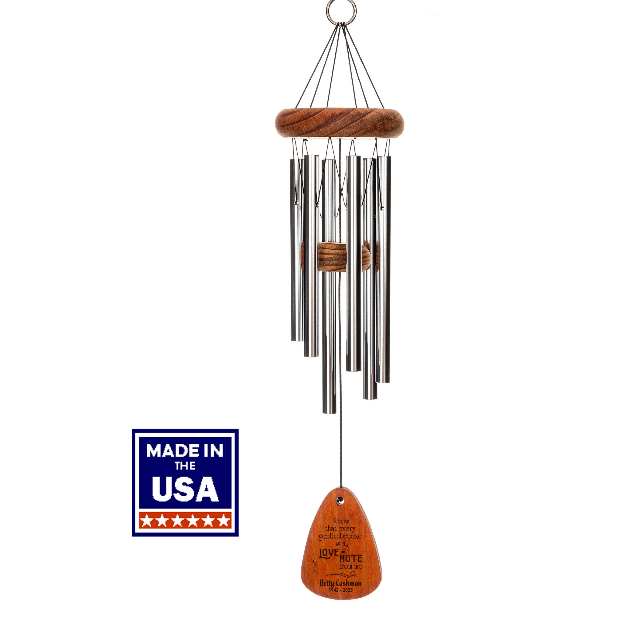 Full length image of personalized memorial wind chime featuring the 