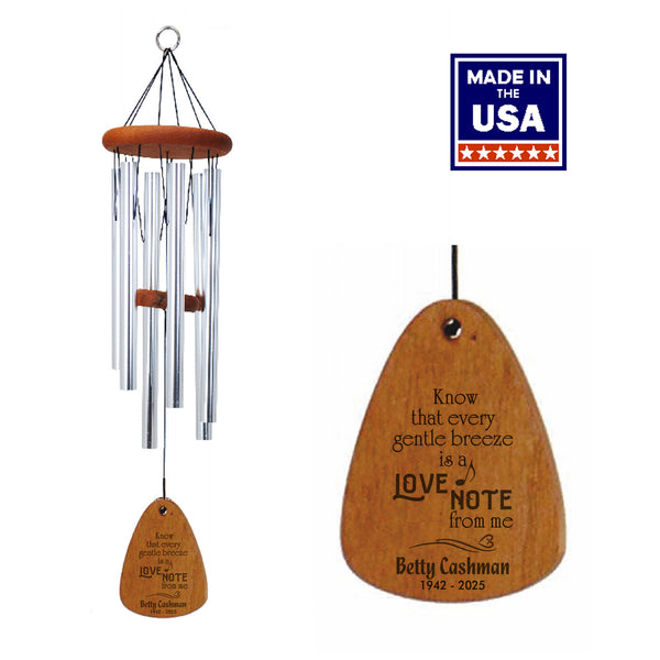 24-Inch Silver - Memorial Wind Chime - Every Gentle Breeze is a Love Note - Personalized