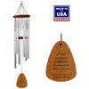 Wood wind chime with silver tubes on a white background.  Wind sail engraved with retirement saying "Never underestimate the difference you made and the lives you touched." with name personalization.