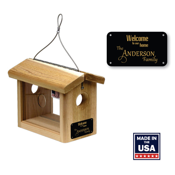 Personalized Bluebird Feeder | Cedar Hanging | Welcome to Our home | Made in USA