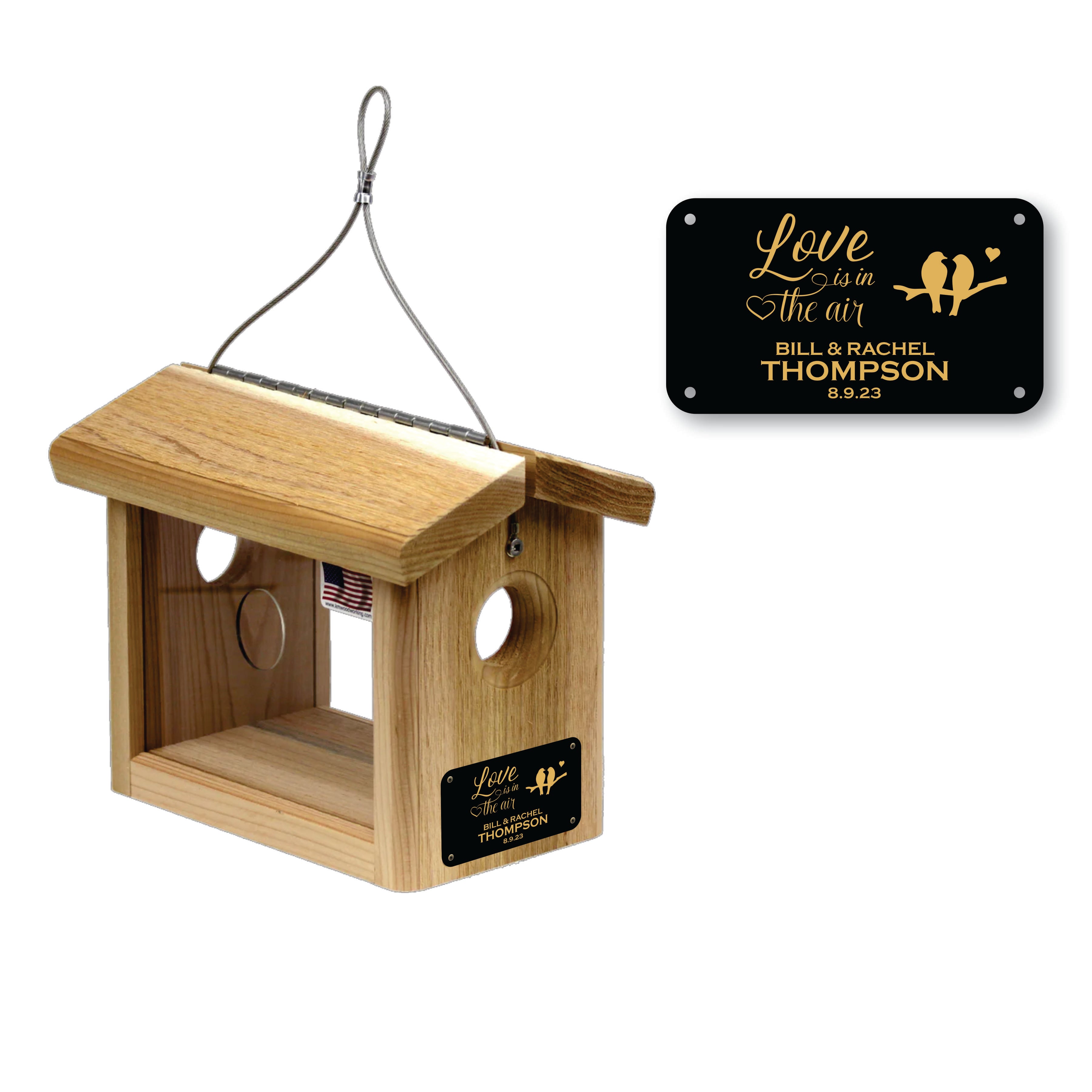 Personalized Bird Feeder | Love is in the Air | Wedding Anniversary Gift | Solid Wood Hanging | Made in USA
