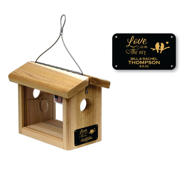 Personalized Bird Feeder | Love is in the Air | Wedding Anniversary Gift | Solid Wood Hanging | Made in USA