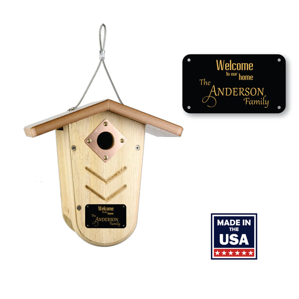 Personalized Birdhouse with Recycled Roof | Welcome to Our Home Birdhouse | Made in USA
