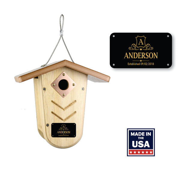 Monogram Personalized Birdhouse | Solid Wood Nesting Box | Made in USA