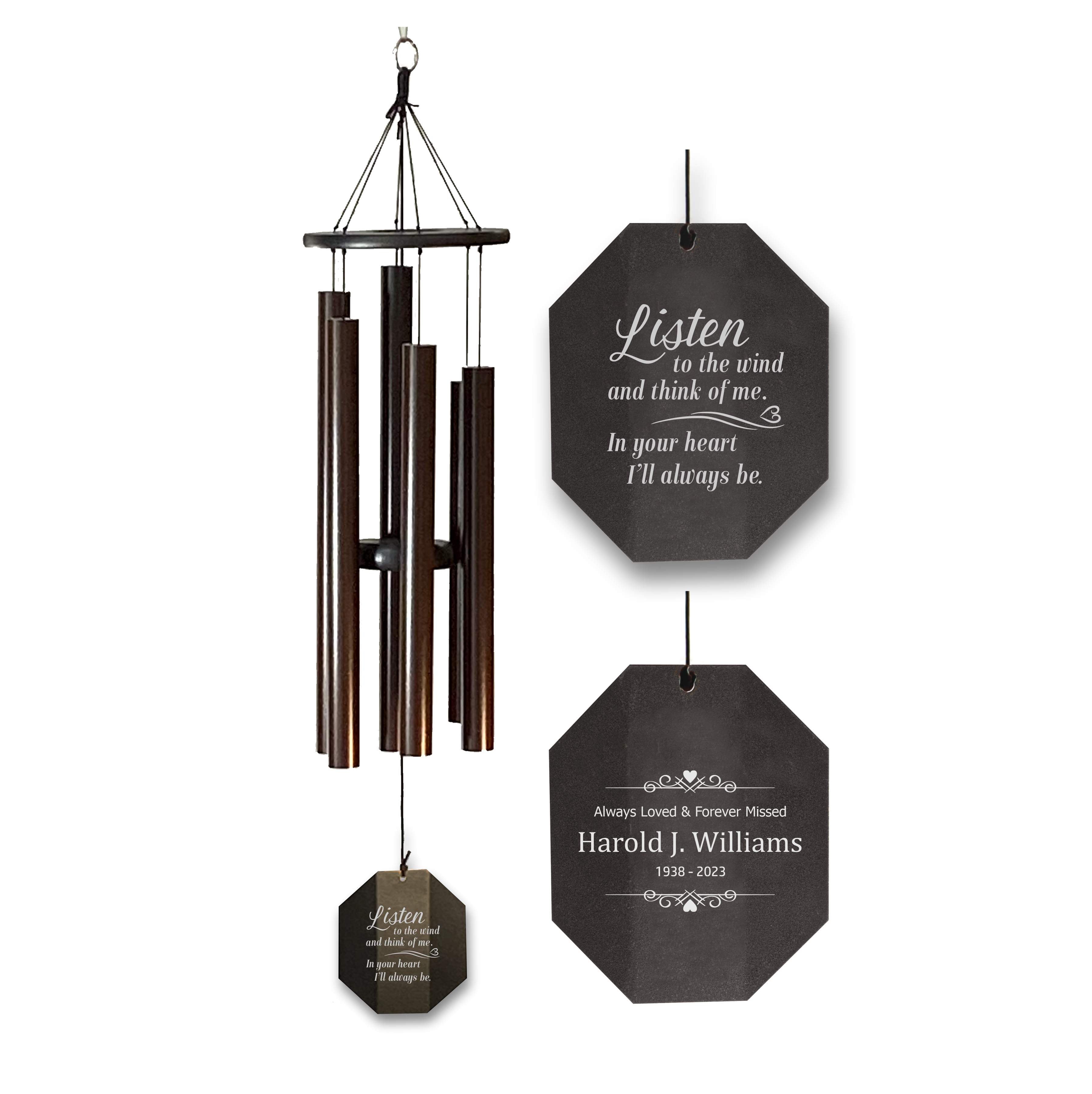 Personalized Memorial Wind Chime | Listen to the Wind In Your Heart I'll Always Be | Large Wind Chime | Made in USA