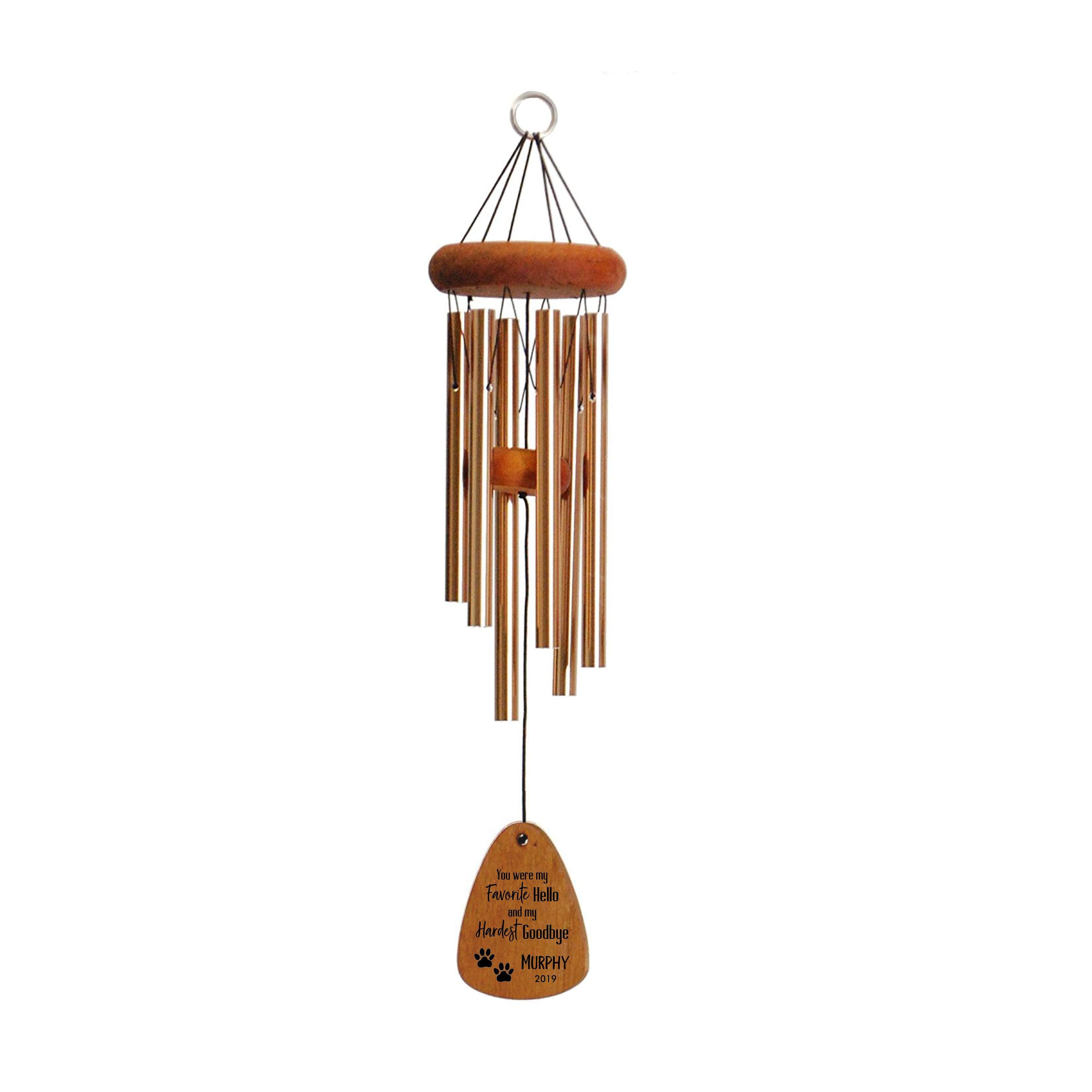 Dog Memorial Wind Chime-18 Inch Bronze, Favorite Hello Hardest Goodbye, Loss of Dog Memorial Gift, Loss of Dog, Pet Memorial Wind Chime