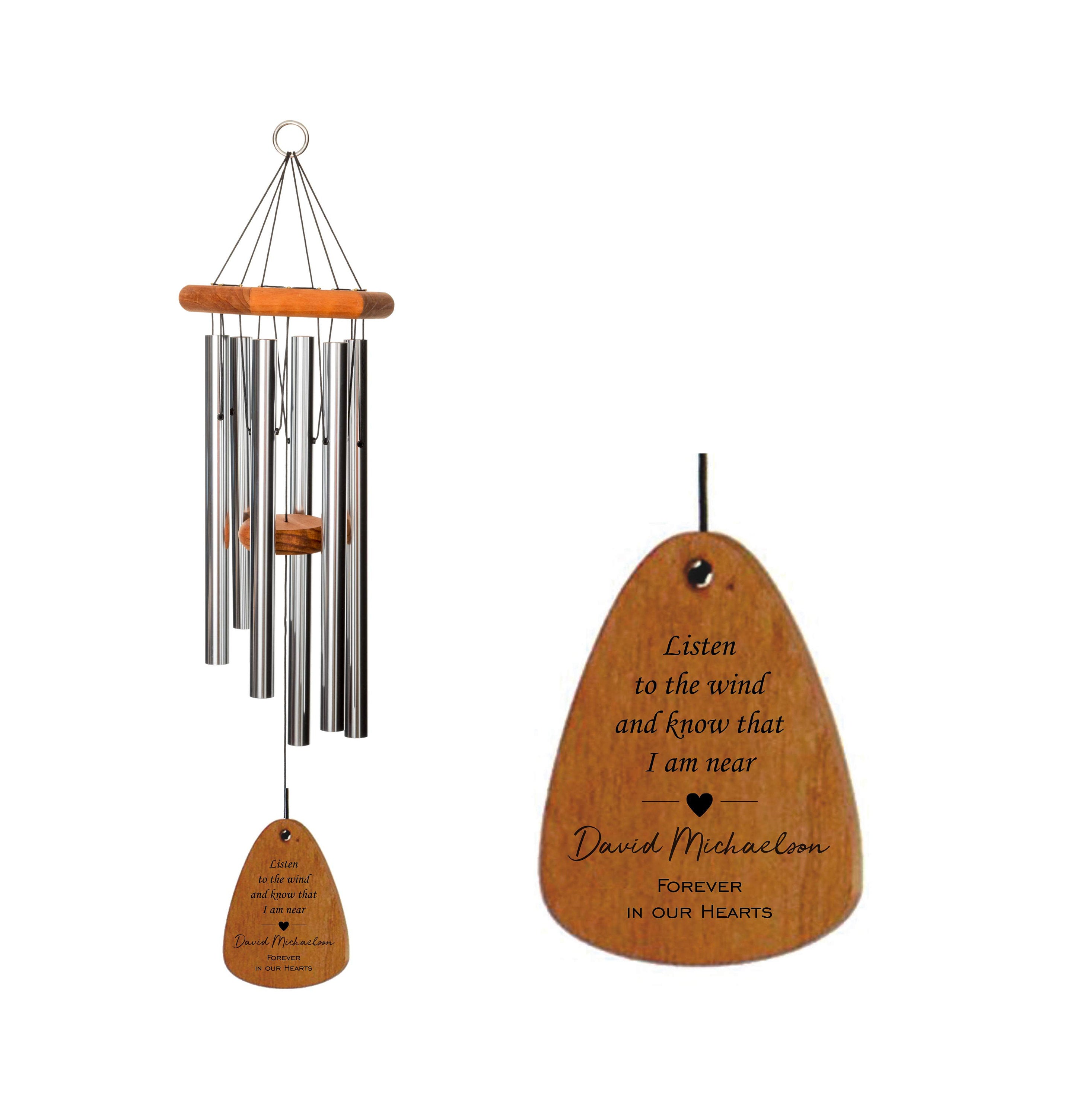 30-Inch Memorial Wind Chime - Silver | Listen to the Wind with Heart | Sympathy Gift | Bereavement Gift | Memorial Gift | In Memory of