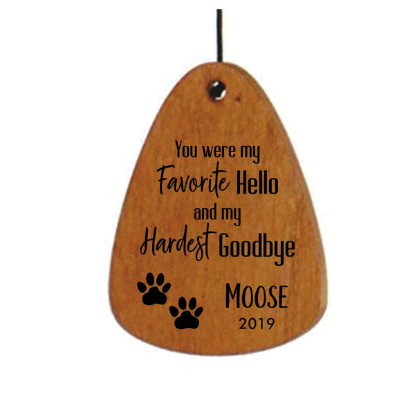 Loss of Dog Memorial Wind Chime 18-Inch Silver, Favorite Hello Hardest Goodbye, Loss of Dog Memorial Gift, Loss of Dog, Pet Memorial